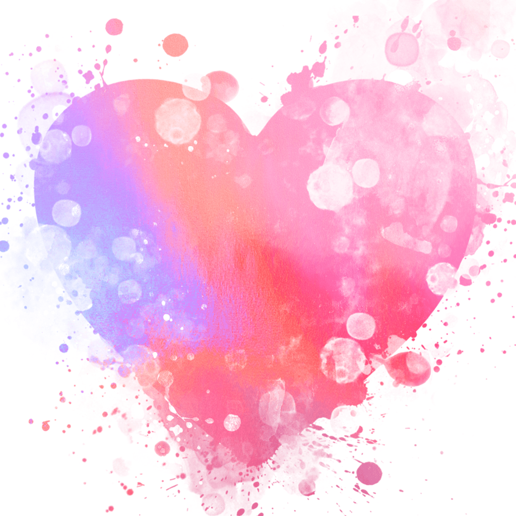 Watercolor-style abstract heart in pink, purple, and blue, symbolizing love, creativity, and emotion